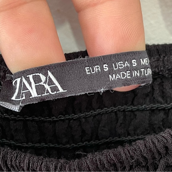 Zara Tiered Midi Dress Women’s Small Self Tie Straps Black Flowy Smocked Top - Picture 2 of 5